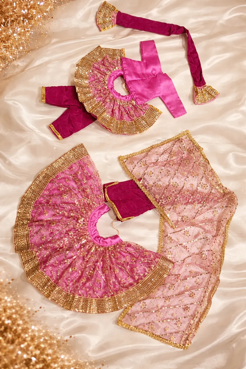 Radha Krishna coral embroidered set